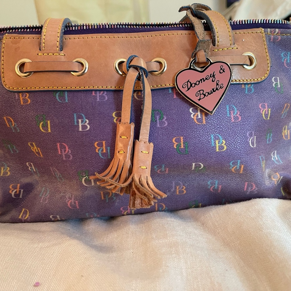 Dooney & Bourke Purple and Tan Monogram Shoulder Bag